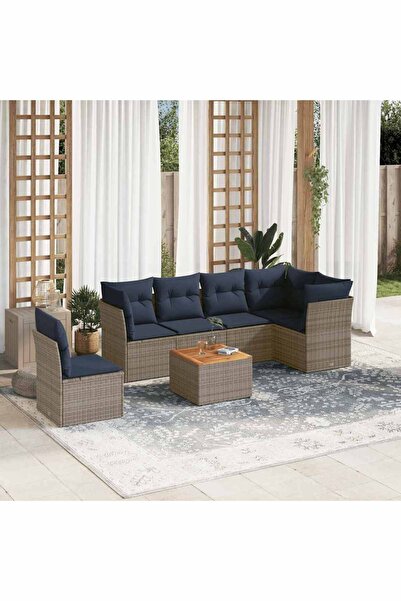 vidaxl Set canapele de gradina cu perne, 7 piese, gri, poliratan