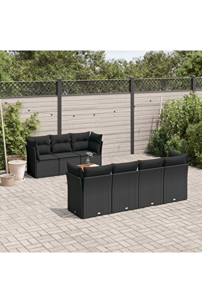 vidaxl Set mobilier de gradina cu perne, 8 piese, negru, poliratan