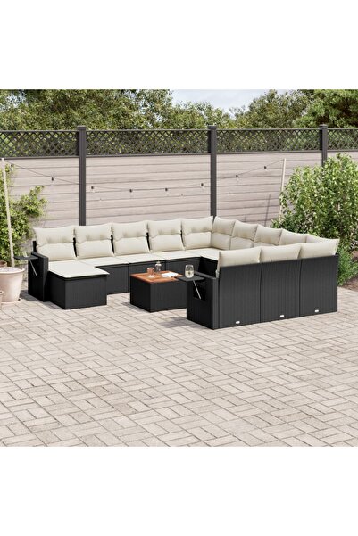 vidaxl Set mobilier de gradina cu perne, 13 piese, negru, poliratan