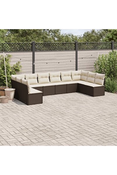 vidaxl Set canapele de gradina cu perne, 10 piese, maro, poliratan