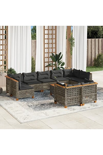 vidaxl Set mobilier de gradina cu perne, 10 piese, gri, poliratan