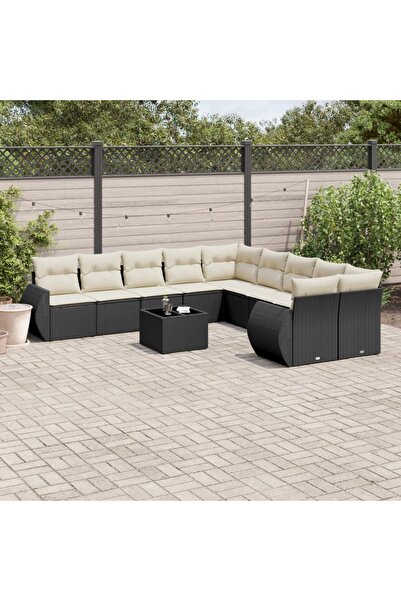 vidaxl Set canapele de gradina cu perne, 11 piese, negru, poliratan