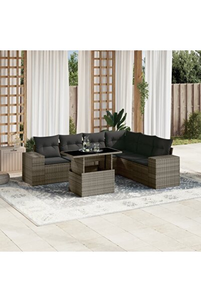 vidaxl Set canapele de gradina, 7 piese, cu perne, gri, poliratan