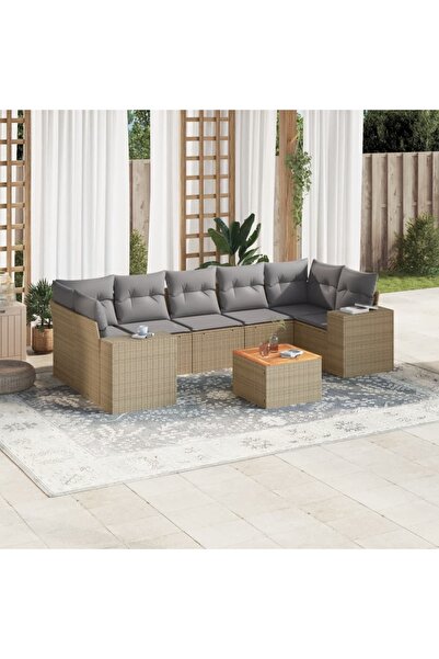 vidaxl Set canapele de gradina, 8 piese, cu perne, bej, poliratan