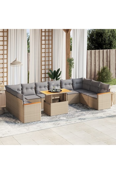 vidaxl Set canapele de gradina cu perne, 11 piese, bej, poliratan
