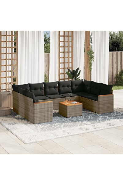 vidaxl Set mobilier de gradina cu perne, 10 piese, gri, poliratan