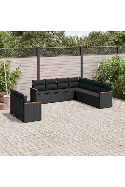 vidaxl Set mobilier de gradina cu perne, 9 piese, negru, poliratan