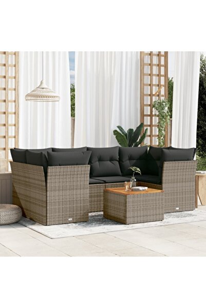 vidaxl Set canapele de gradina, 7 piese, cu perne, gri, poliratan