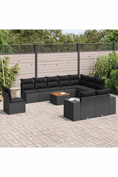 vidaxl Set canapele de gradina cu perne, 11 piese, negru, poliratan