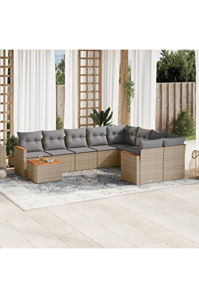 vidaxl Set canapele de gradina cu perne, 10 piese, bej, poliratan