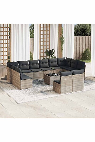 vidaxl Set canapele de gradina cu perne, 13piese gri deschis poliratan