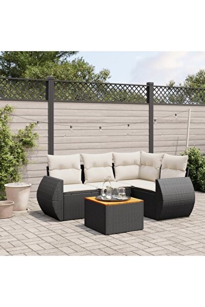 vidaxl Set mobilier de gradina cu perne, 5 piese, negru, poliratan