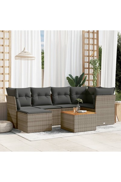 vidaxl Set canapele de gradina, 7 piese, cu perne, gri, poliratan