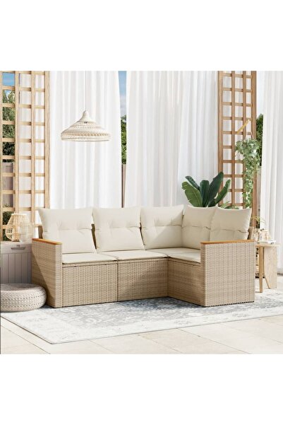 vidaxl Set canapele de gradina, 4 piese, cu perne, bej, poliratan