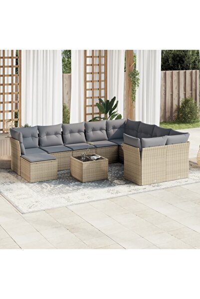vidaxl Set canapele de gradina cu perne, 11 piese, bej, poliratan