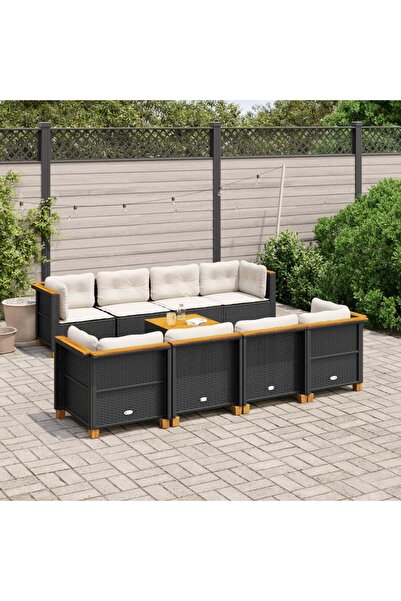 vidaxl Set mobilier de gradina cu perne, 9 piese, negru, poliratan