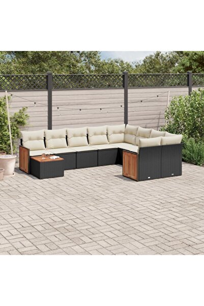 vidaxl Set canapele de gradina cu perne, 10 piese, negru, poliratan