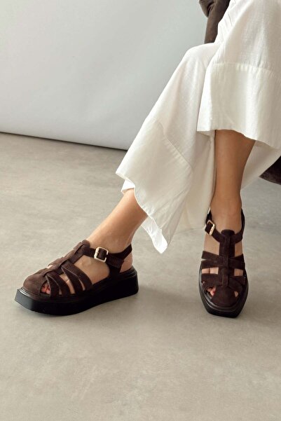 nope21shoess Parma Brown Genuine Leather Sandals