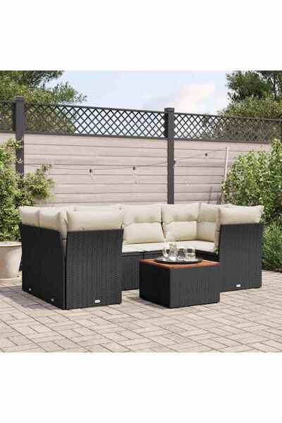 vidaxl Set canapele de gradina cu perne, 7 piese, negru, poliratan