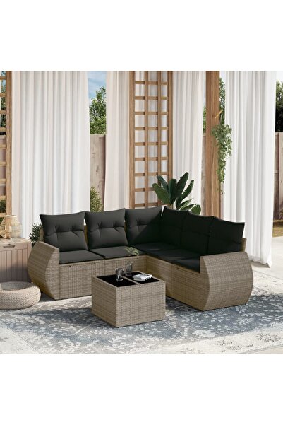 vidaxl Set mobilier gradina cu perne, 6 piese, gri, poliratan