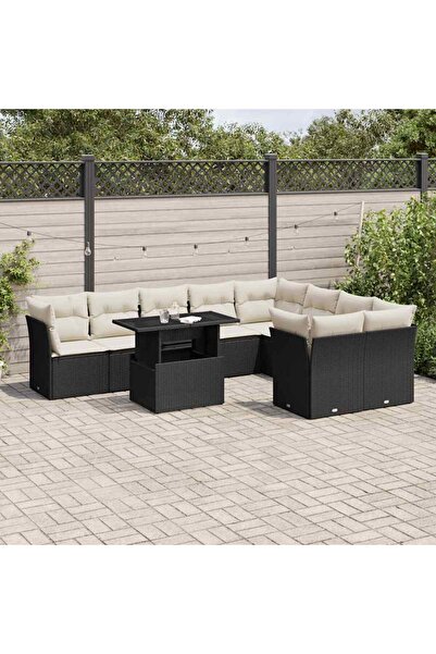 vidaxl Set canapele de gradina cu perne, 10 piese, negru, poliratan
