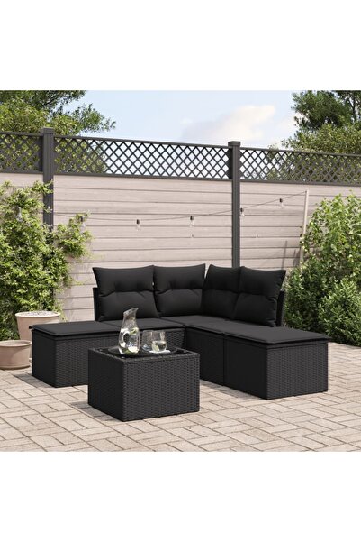 vidaxl Set mobilier de gradina cu perne, 6 piese, negru, poliratan