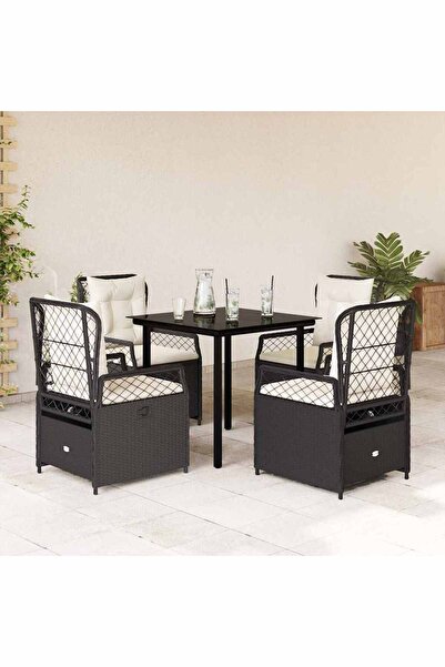 vidaxl Set mobilier de gradina cu perne, 5 piese, negru, poliratan