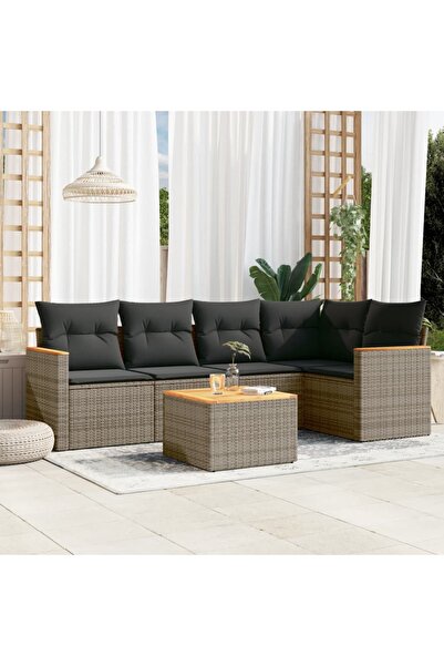 vidaxl Set mobilier gradina cu perne, 6 piese, gri, poliratan