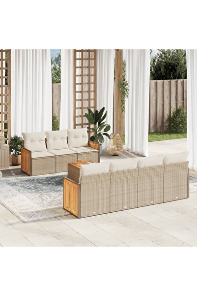 vidaxl Set canapele de gradina, 8 piese, cu perne, bej, poliratan