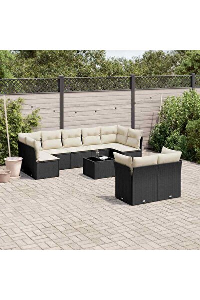 vidaxl Set canapele de gradina cu perne, 10 piese, negru, poliratan