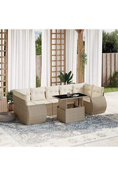 vidaxl Set canapele de gradina, 8 piese, cu perne, bej, poliratan