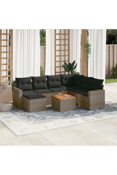 vidaxl Set canapele de gradina cu perne, 8 piese, gri, poliratan