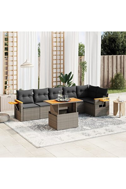 vidaxl Set canapele de gradina, 7 piese, cu perne, gri, poliratan