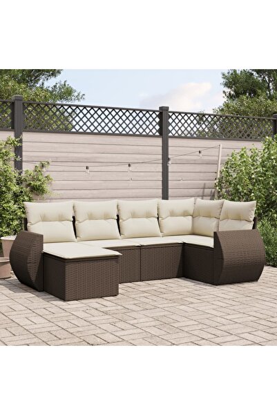 vidaxl Set canapele de gradina cu perne, 6 piese, maro, poliratan