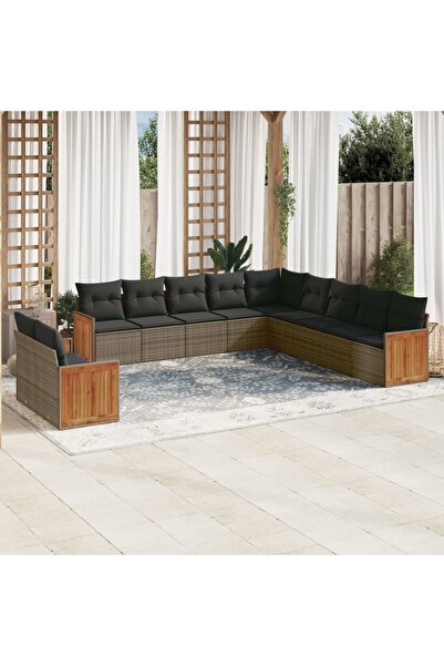 vidaxl Set canapele de gradina cu perne, 11 piese, gri, poliratan