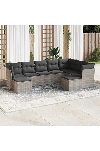 vidaxl Set canapele de gradina cu perne, 9 piese gri deschis poliratan