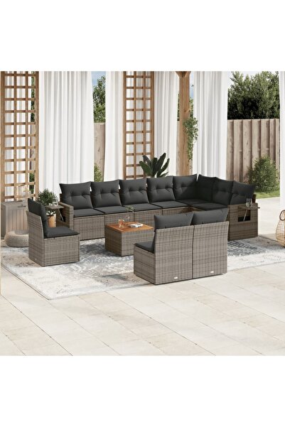 vidaxl Set canapele de gradina cu perne, 11 piese, gri, poliratan