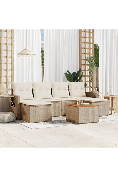 vidaxl Set canapele de gradina, 7 piese, cu perne, bej, poliratan
