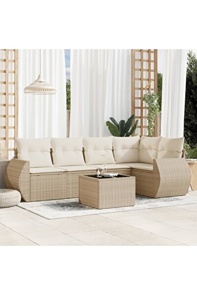 vidaxl Set canapele de gradina cu perne, 6 piese, bej, poliratan