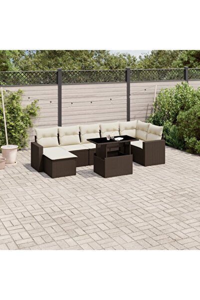 vidaxl Set canapele de gradina cu perne, 8 piese, maro, poliratan
