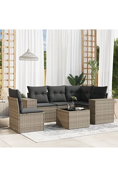 vidaxl Set mobilier gradina cu perne, 6 piese, gri, poliratan
