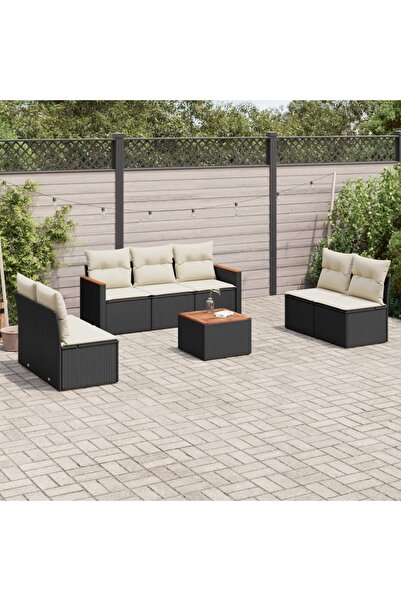 vidaxl Set mobilier de gradina cu perne, 8 piese, negru, poliratan
