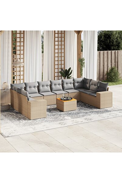 vidaxl Set canapele de gradina cu perne, 11 piese, bej, poliratan