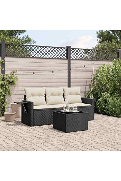 vidaxl Set mobilier de gradina cu perne, 4 piese, negru, poliratan