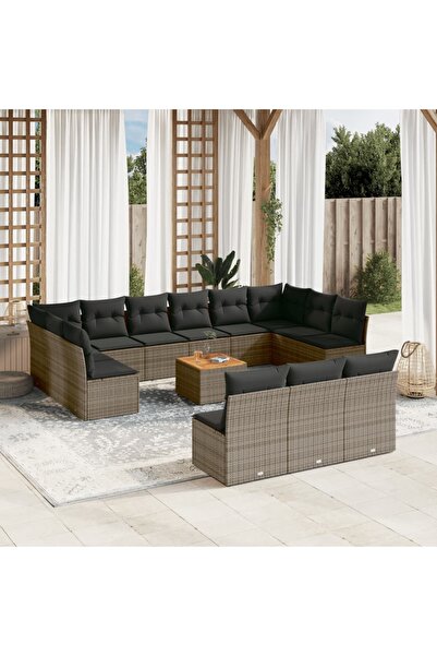 vidaxl Set mobilier de gradina cu perne, 14 piese, gri, poliratan