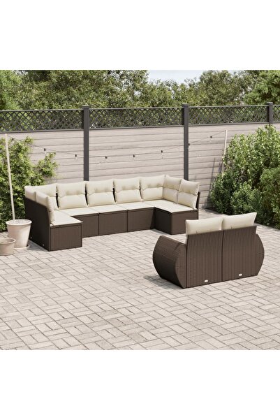 vidaxl Set canapele de gradina cu perne, 9 piese, maro, poliratan