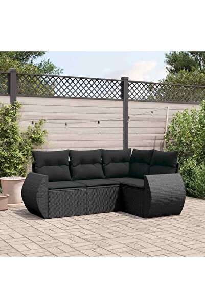vidaxl Set mobilier de gradina cu perne, 4 piese, negru, poliratan