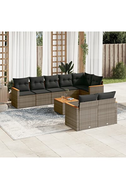 vidaxl Set canapele de gradina, 9 piese, cu perne, gri, poliratan