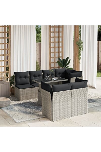 vidaxl Set mobilier de gradina cu perne, 8 piese gri deschis poliratan
