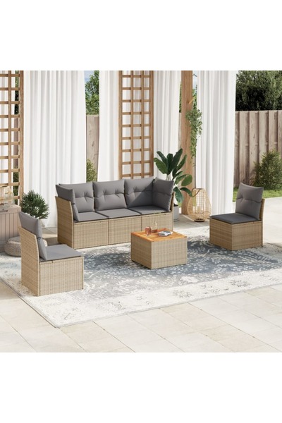 vidaxl Set canapele de gradina, 6 piese, cu perne, bej, poliratan